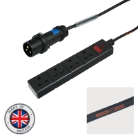 0.35m Mennekes Black 16A Plug to 4 Gang 13A Socket Cable
